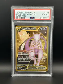 Pokemon TCG Team Rocket's Mewtwo ex 240/182 Destined Rivals Hyper Rare PSA 10 - Image 1