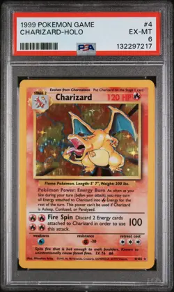 1999 Pokemon Charizard 4/102 Base Set Holo PSA 6! Super Clean! Great Swirls - Image 1