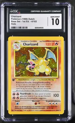 1999 POKEMON GAME DUTCH CHARIZARD BASE SET HOLO 1ST EDITION 4/102 CGC 10 GM - Image 1