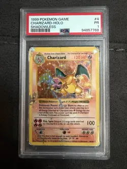 PSA 1 1999 Pokemon Base Set Shadowless Charizard Holo #4/102 – Iconic Grail - Image 1