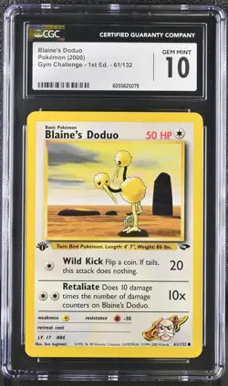 CGC 10 GEM MINT Blaine's Doduo Gym Challenge 1st Edition 61/132 Pokemon Card - Image 1