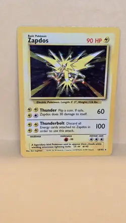 Pokemon TCG Zapdos Base Set Holo Card 16/102 Unlimited Rare MP - Image 1