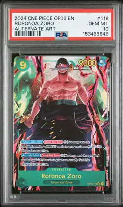 2024 ONE PIECE OP06-WINGS OF THE CAPTAIN ALTERNATE ART #118 RORONOA ZORO PSA 10 - Image 1