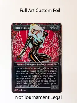 Black Cat, Cunning Thief Marvel Foil Custom sticker on bulk MTG Commander V5 - Image 1