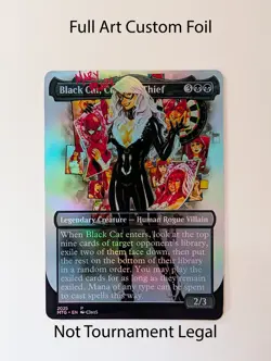 Black Cat, Cunning Thief Marvel Foil Custom sticker on bulk MTG Commander V4 - Image 1