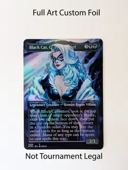 Black Cat, Cunning Thief Marvel Foil Custom sticker on bulk MTG Commander V3 - Image 1