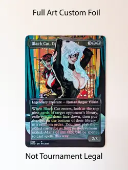 Black Cat, Cunning Thief Marvel Foil Custom sticker on bulk MTG Commander V1 - Image 1