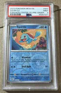 2023 POKEMON MEW EN-151 POKEMON CENTER 151 PRE-ORDER PROMO #007 SQUIRTLE PSA 9 - Image 1