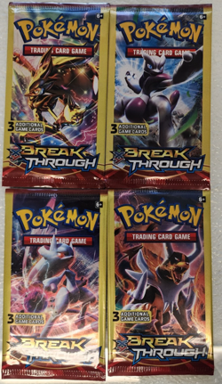 POKEMON XY BREAK THROUGH 3 CARD BOOSTER PACK ART SET (4) NEW PACKS - Image 1