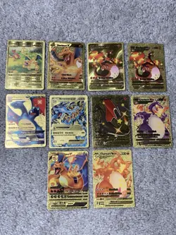 Pokemon Set of 10 Charizard Evo GX,EX, V & VMax Gold Foil Fan Art Cards - Image 1