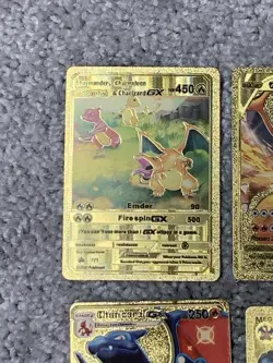 Pokemon Set of 10 Charizard Evo GX,EX, V & VMax Gold Foil Fan Art Cards - Image 2