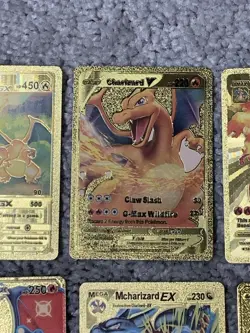 Pokemon Set of 10 Charizard Evo GX,EX, V & VMax Gold Foil Fan Art Cards - Image 3