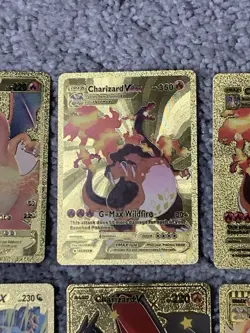 Pokemon Set of 10 Charizard Evo GX,EX, V & VMax Gold Foil Fan Art Cards - Image 4