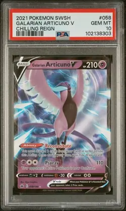 2021 POKEMON CHILLING REIGN #058 GALARIAN ARTICUNO V PSA 10 GEM MINT - Image 1