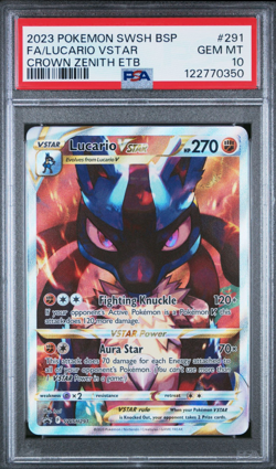 2023 POKEMON SWSH CROWN ZENITH ETB PROMO #291 FULL ART/LUCARIO VSTAR PSA 10 - Image 1