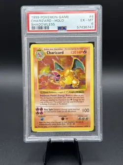 1999 Pokemon Base Set Shadowless Holo Charizard #4 PSA 6 EX-MT+ - Image 1
