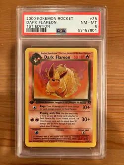 2000 Pokemon Team Rocket Dark Flareon 1st Edition 35/82 NON HOLO PSA 8 NM-MT - Image 1