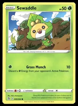 2021 Fusion Strike Set Pokemon Card 009 Sewaddle NM - Image 1