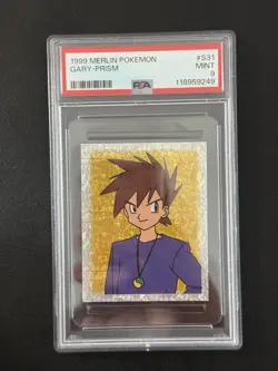 1999 MERLIN GARY PRISM PSA 9 MINT #S31 MINI STICKERS NINTENDO GOLD HOLO POKEMON - Image 1
