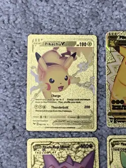 Set of 10 Pokemon Pikachu Gold Foil Fan Art All 7 Cosplay Collection Cards LP - Image 2