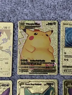 Set of 10 Pokemon Pikachu Gold Foil Fan Art All 7 Cosplay Collection Cards LP - Image 3