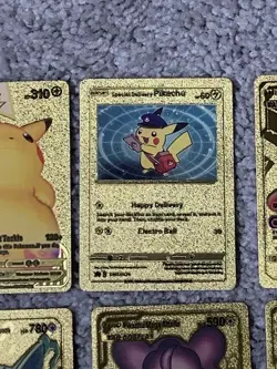 Set of 10 Pokemon Pikachu Gold Foil Fan Art All 7 Cosplay Collection Cards LP - Image 4