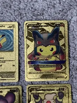 Set of 10 Pokemon Pikachu Gold Foil Fan Art All 7 Cosplay Collection Cards LP - Image 5
