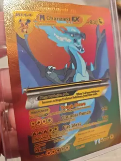 M Charizard EX Rainbow Foil Fan Art Vinyl Collector Card Thunder Punch Pokemon - Image 3