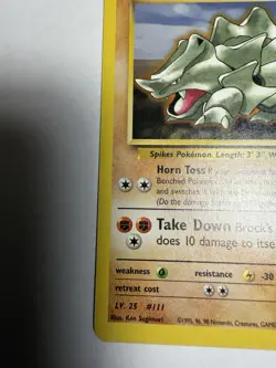 Pokemon TCG #111 Brock's Rhyhorn Rare Unlimited Gym Heroes Set 22/132 - Image 3