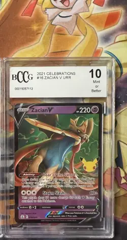 Pokemon Zacian V Graded Card BCCG 10 2021 Celebrations #16 Zacian V URR - Image 1
