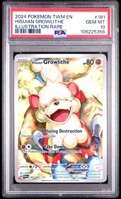 PSA 10 Hisuian Growlithe #181 Pokemon Twilight Masquerade English 2024 - Image 1