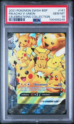 2021 POKEMON SWSH BLACK STAR PROMO CELEBRATIONS COLL #141 PIKACHU V-UNION PSA 10 - Image 1