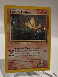 Pokemon TCG Blaine's Moltres 1/132 Gym Heroes Holo Heavily Played - Image 1