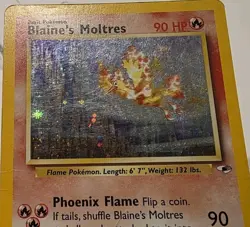 Pokemon TCG Blaine's Moltres 1/132 Gym Heroes Holo Heavily Played - Image 4