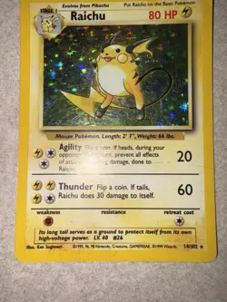 Pokemon TCG Raichu Base Set Holo Rare Card 14/102 Heavy Play - Image 4