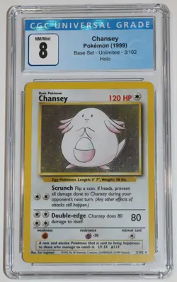 Chansey 3/102 CGC 8 NM/Mint 1999 Base Unlimited Holo Pokemon Card Blue Label - Image 1