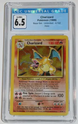 Charizard 4/102 CGC 6.5 EX/NM+ 1999 Base Unlimited Holo Pokemon Card Blue Label - Image 1
