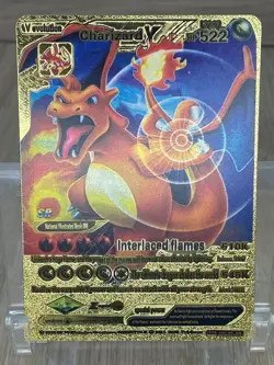 Interlaced Flames Charizard V Level 92 HP522 Gold Foil Pokemon Card Fan Art - Image 1