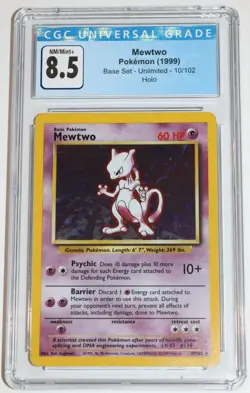 Mewtwo 10/102 CGC 8.5 NM/Mint+ 1999 Base Unlimited Holo Pokemon Card Blue Label - Image 1
