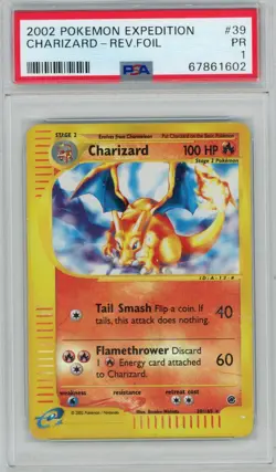 2002 Pokemon Expedition Charizard 39/165 Reverse Foil PSA 1 - Image 1