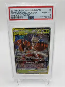Pokemon Phermosa & Buzzwole GX 1/214 Unbroken Bonds (Low POP) PSA 10 Gem Mint - Image 1