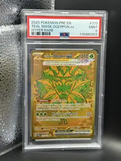 2025 POKEMON PRE EN-PRISMATIC EVOLUTIONS HYPER RARE TEAL MASK OGERPON EX PSA 9 - Image 1