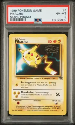 PSA 8 Pikachu # 4 Black Star Movie Promo WB First Movie Pokemon Card NM-MINT - Image 1