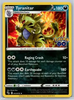 Tyranitar - Pokemon GO 043/078 Holo Rare TCG Card NM - Image 1