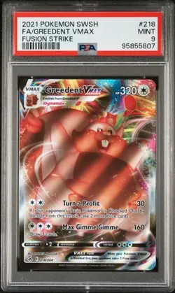 Pokemon Fusion Strike Greedent VMAX #218 PSA 9 Mint Ultra Rare - Image 1