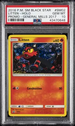 2016 POKEMON SM BLACK STAR PROMO GENERAL MILLS 2017 #SM02 LITTEN-HOLO PSA 10 - Image 1