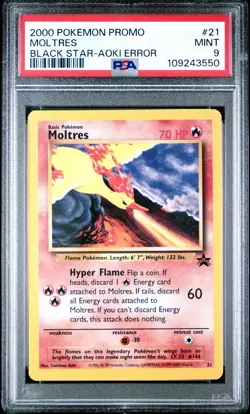 2000 Pokemon Promo Moltres Articuno Zapdos Black Star-Aoki Error PSA 9, 10, 10 - Image 1