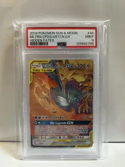 PSA 9 MINT 2019 POKEMON SUN & MOON HIDDEN FATES Moltres, Zapdos, Articuno GX 44 - Image 1