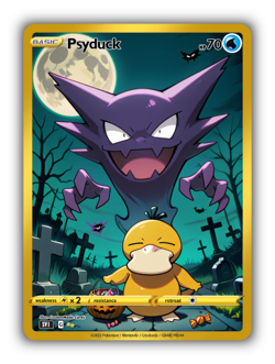 Psyduck Trading Card - Fan Art | Custom Made Card | PARODY | Halloween | Haunter - Image 1