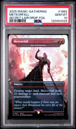 2025 MTG SECRET LAIR DROP FINAL FANTASY: GAME OVER-FOIL #1862 METEORFALL PSA 10 - Image 1